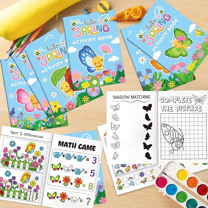 JAPBOR Spring Butterfly Activity Coloring Books - Mini Springtime Activities Color Book Bulk for Kids Party Favors, Butterflies Flowers Small Colour Pages for Easter Gifts Class Drawing Painting Games