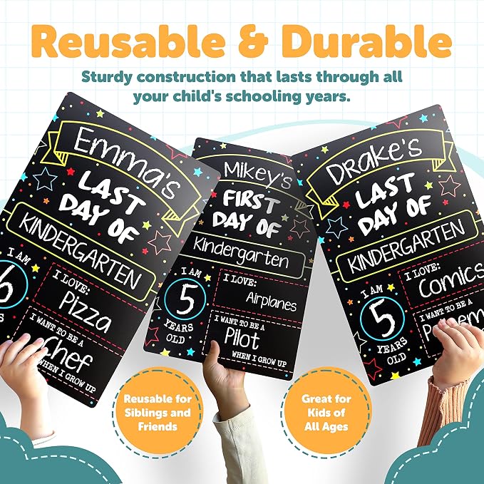 First Day Last Day of School Double Sided Sign (Dry Erase Board for Liquid Chalk Markers - 12" x 7.9")