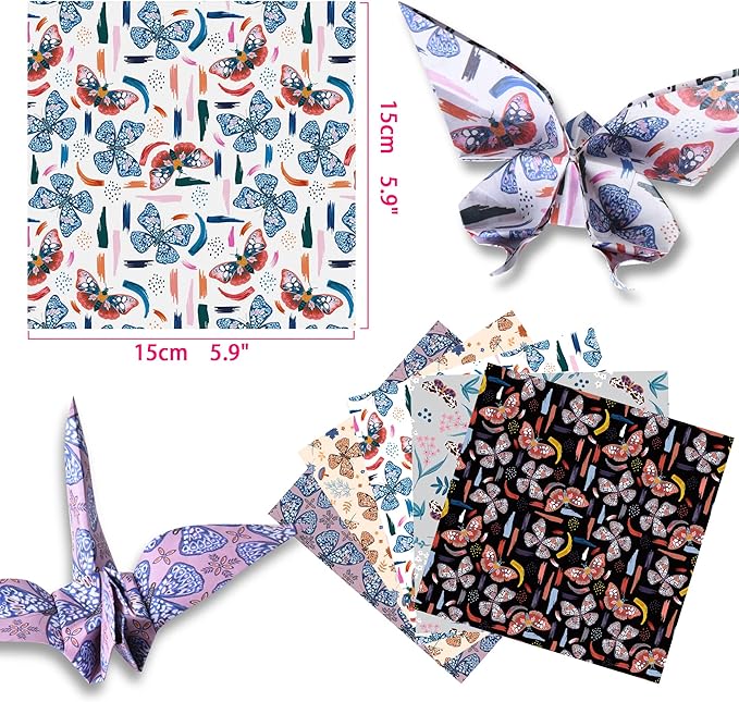 Origami Paper 6x6 Double Sided 50 Sheets 10 Colors origami kit Japanese Chiyo Square Craft Kits Easy Fold Arts Crafts DIY Handwork Butterfly