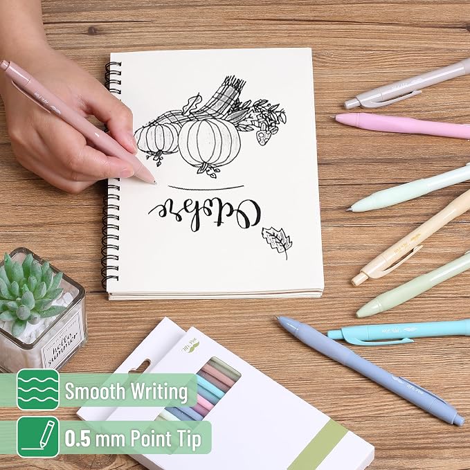 Mr. Pen- Retractable Gel Pens, 8 Pack, Black Ink, Soft Grip | Soft Pastel Barrels, Fine Point 0.5mm, Fast Dry, Smooth Writing, Cute Pens for Drawing, Writing Planner and School Supplies