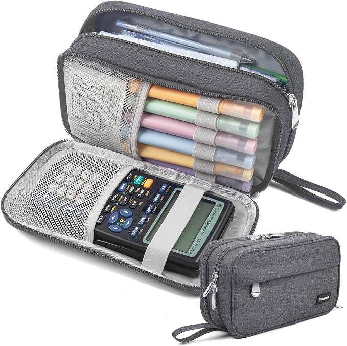 Pencil Case Big Capacity Pen Pouch Large Storage Holder Marker Pen Bag Durable 3 Compartment School Office Desk Organizer Portable Cute Zipper Stationery for Kids Teen Student Boys Girls Adults