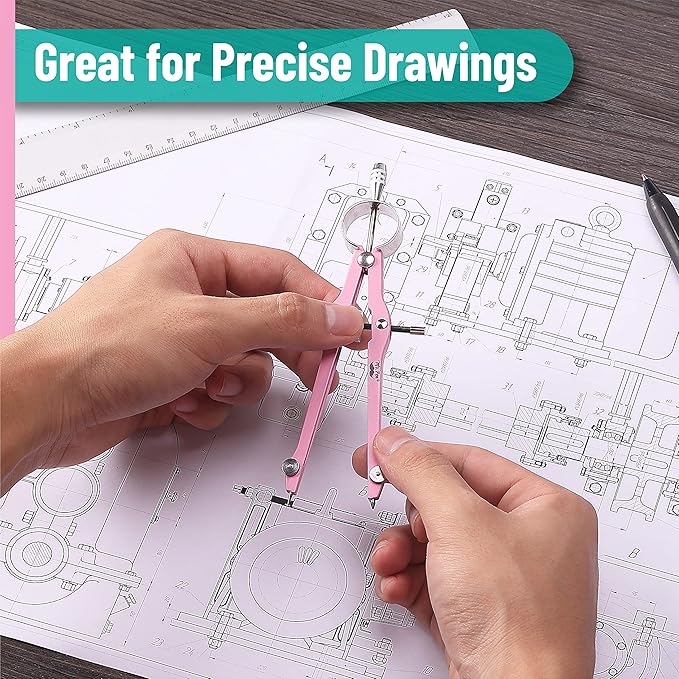 Mr. Pen- Professional Compass for Geometry, Pink, Extra Leads, Metal Compass, Compass, Compass Drawing Tool, Drawing Compass, Drafting Compass, Compass for Students, Compass for Woodworking
