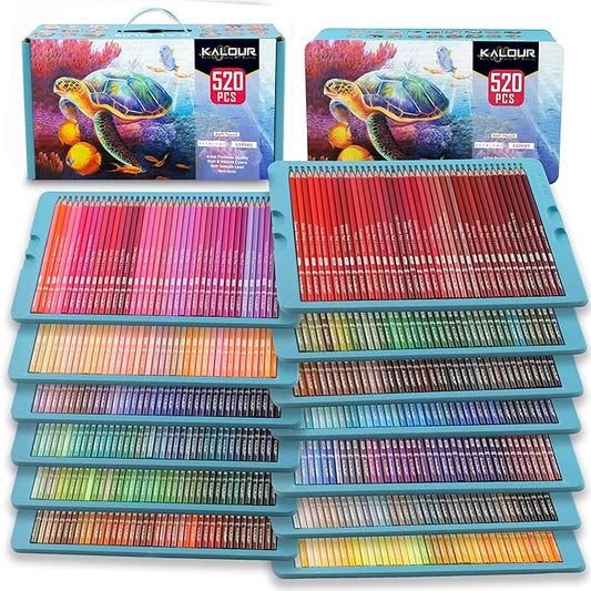 KALOUR Pro Colored Pencils,Set of 520 Colors,Artists Soft Core with Vibrant Color,Ideal for Drawing Sketching Shading,Coloring Pencils for Adults Artists Beginners