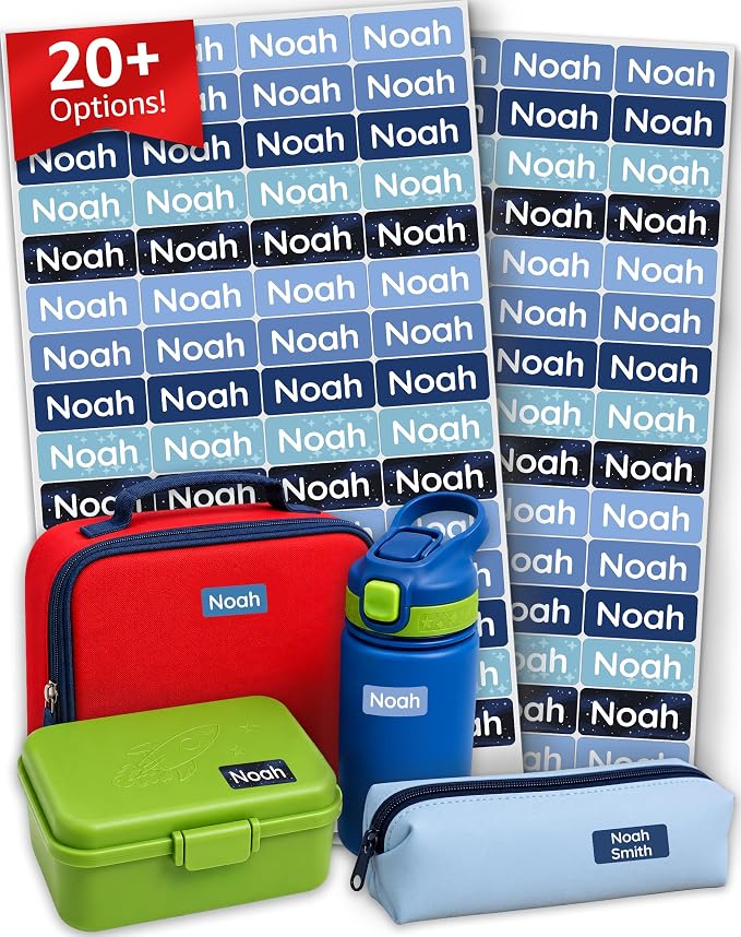 Personalized Universal Name Labels for Kids & Adults - Dark Blue[70pcs] - Waterproof Name Stickers for School, Daycare & Clothes - Item & Supplies Name Stickers - Custom Stick On Labels