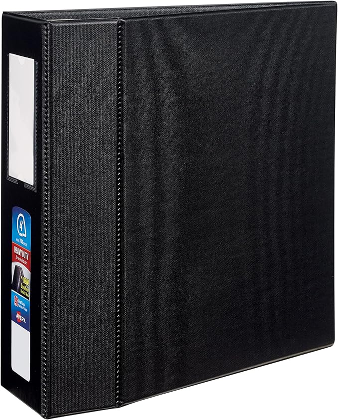 Avery Heavy-Duty 3 Ring Binder with Label Holder, 4 Inch One Touch EZD Rings, 4.5 Inch Spine, 1 Black Binder (79994)