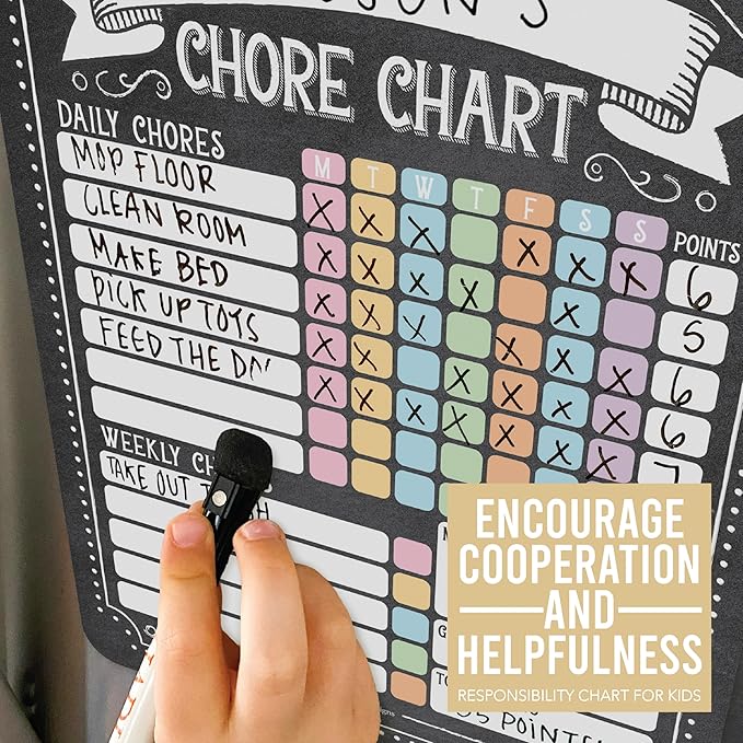 Hadley Designs Magnetic Chore Chart for Kids Multiple Kids – Dry Erase Chores Chart for Adults and Teens, Responsibility Task List for Family, Fridge Task Board Tracker at Home, Chalkboard Chore Board