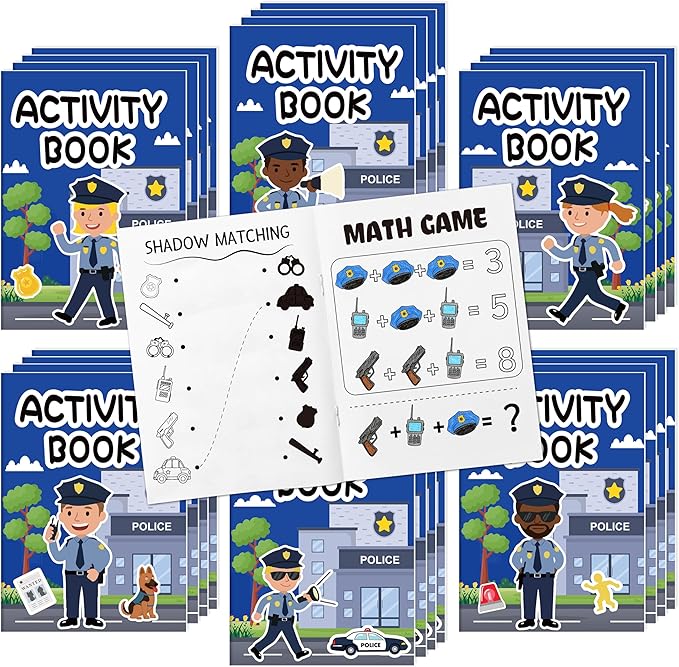 JAPBOR Police Activity Coloring Books - 24PCS Mini Policemen Activities Color Book Bulk for Kids Party Favors, Police Themed Small Colouring Pages for Birthday Gifts Classroom Drawing Painting Games