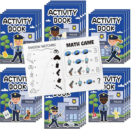 JAPBOR Police Activity Coloring Books - 24PCS Mini Policemen Activities Color Book Bulk for Kids Party Favors, Police Themed Small Colouring Pages for Birthday Gifts Classroom Drawing Painting Games