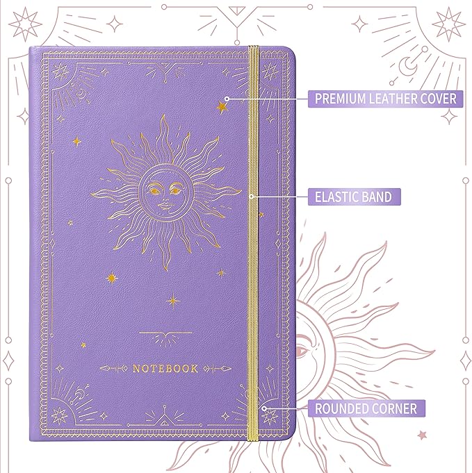 Artfan Ruled Notebook/Journal – Premium Thick Paper Faux Leather Classic Writing Notebook with Pocket + Page Dividers Gifts, Banded, Large, 144 Pages, Hard Cover, Lined (5.8 x 8.4) - Purple