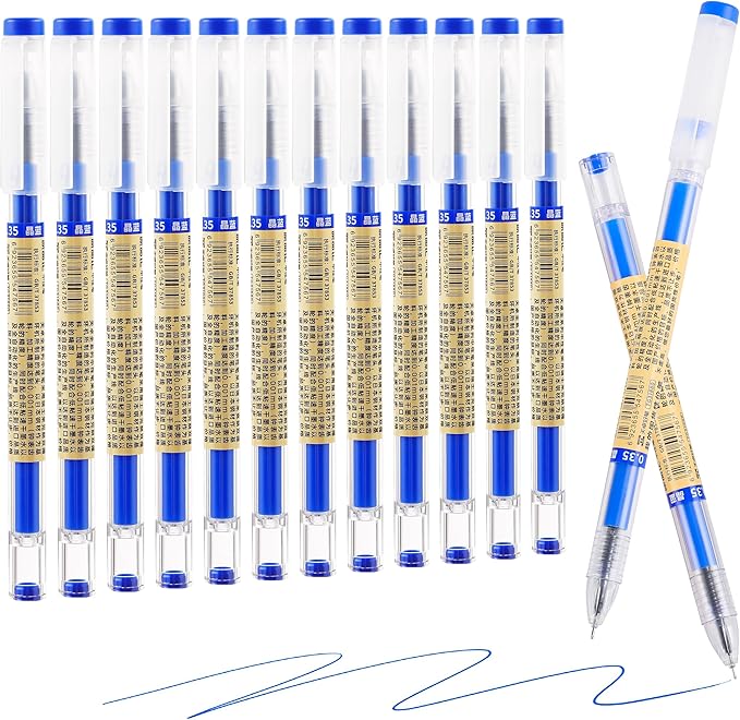 RIANCY 12 Pack Blue Gel Ink Pens, 0.35mm Extra Fine Point Tip, Japanese Style Stationery Quick Dry No Smear No Bleed, Smooth Writing Pens Ballpoint for Journaling Note Taking Office School Supplies