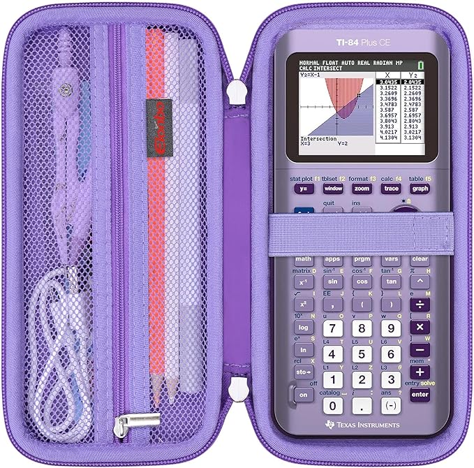 Elonbo Carrying Case for Texas Instruments TI-84 Evo Graphing Calculator, TI-84 Plus CE Evo Graphing Calculator Storage Protective Holder, Extra Mesh Pocket Fits Cable Charger, Purple