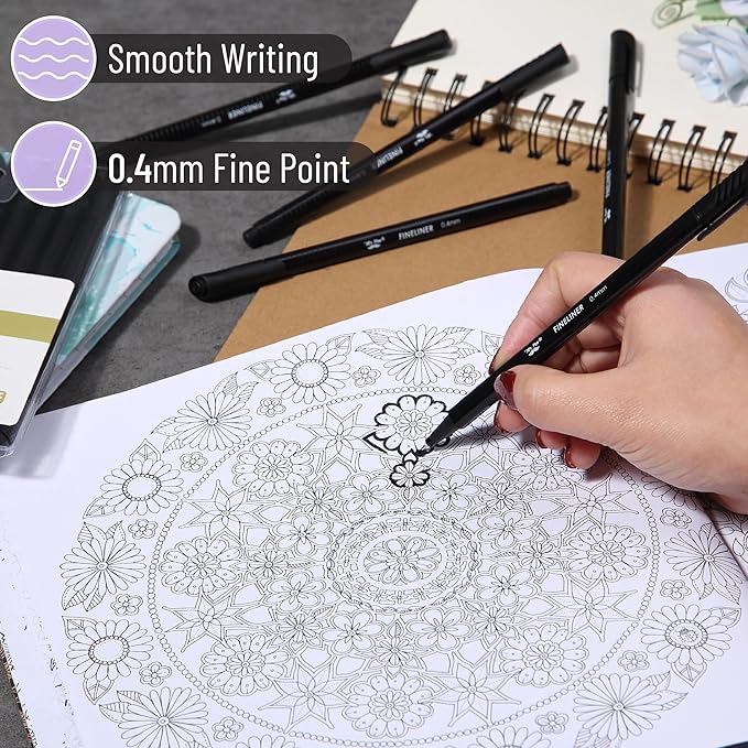 Mr. Pen- Black Fineliner Pens, 12 Pack, 0.4mm Fine Point, Smooth Bible Journaling Pens for Note-Taking, Sketching, Planning, Art Projects, Small Detailing, Fine-Ink Drawings, School Supplies