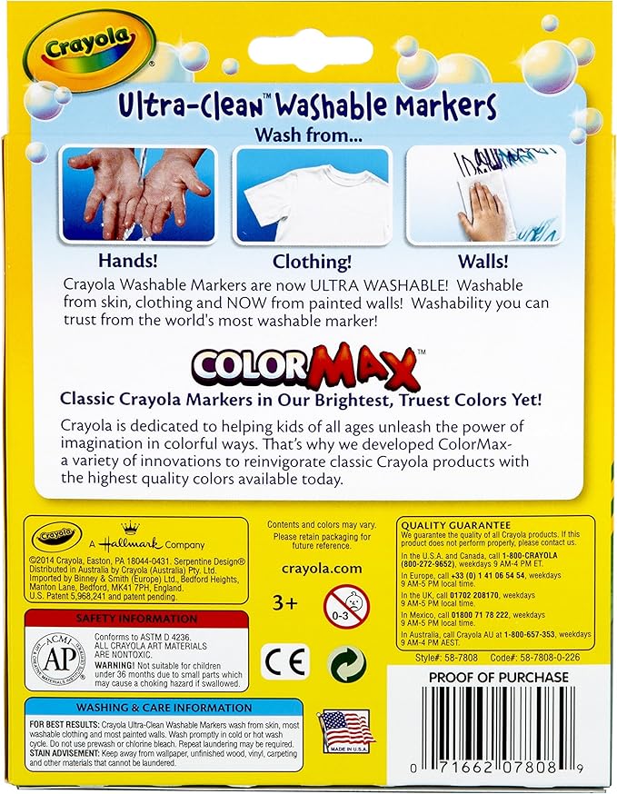 Crayola Washable Markers, Broad Point, Classic Colors, 8/Pack (58-7808)