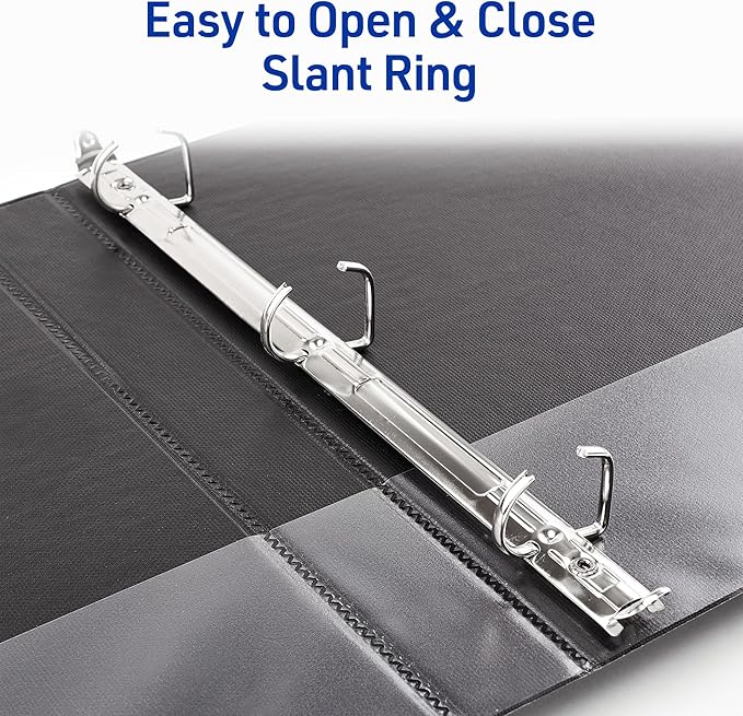 Avery Durable View 3 Ring Binder, 1 Inch Slant Rings, 250-Sheet Capacity, DuraHinge, 1.4 Inch Wide Spine, Customizable Clear Covers and Spine, 1 Black Binder (17011)