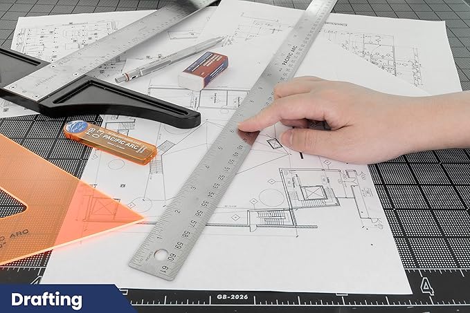 Pacific Arc Stainless Steel 24 Inch Metal Ruler Non-Slip Cork Back, with Inch and Metric Graduations