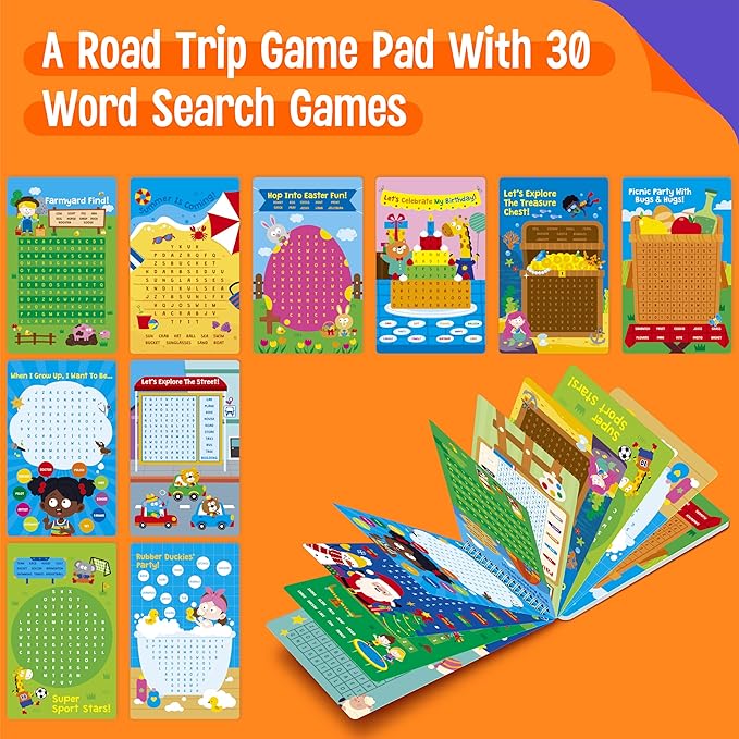 SpriteGru Dry Erase Word Search Game Pad, 30 Reusable & Erasable Word Games, Search & Find Puzzles Brain-Boosting Activity Book for Kids, Educational Toy for Road Trip Airplane Travel