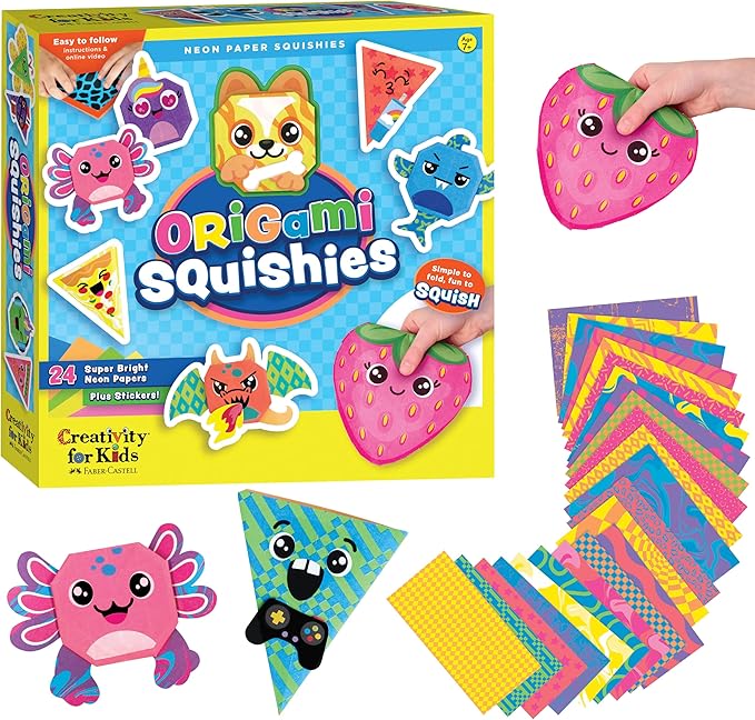 Creativity for Kids Origami Squishies Kit | Great Spring Crafts | Fold, Decorate & Squish 24 Bright Paper Creations | DIY Arts & Crafts for Kids to Build STEAM Skills & Creativity (Ages 7+)
