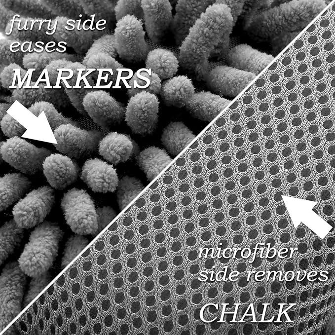 Outus 2 Pieces Microfiber Shag Whiteboard Eraser Dry Erase Washable Board Eraser for Chalk, Markers, School, Classroom, Home and Office (Grey)