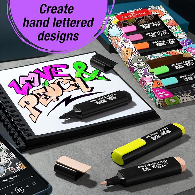 Faber-Castell Graffiti Highlighters Set - 8 Chisel Tip Highlighters - Aesthetic School Supplies and Bible Highlighters, Fun & Cute Highlighters Assorted Colors, Journaling Supplies in Neon Colors
