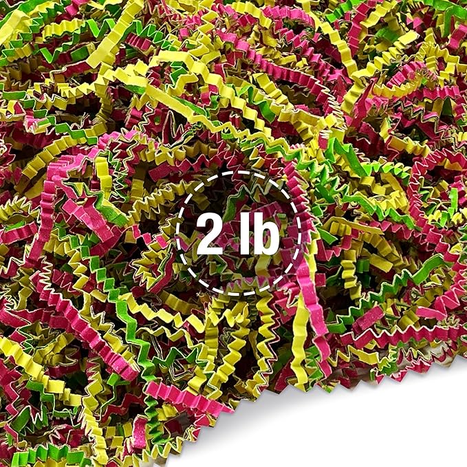 FRILLZ by DECOfill™ Crinkle Cut Paper Shred Filler for Baskets, Gifts, Packing and Protecting your Birthday, Weddings, Anniversary, Valentines Day, and other gifts (2 pound, Spring)
