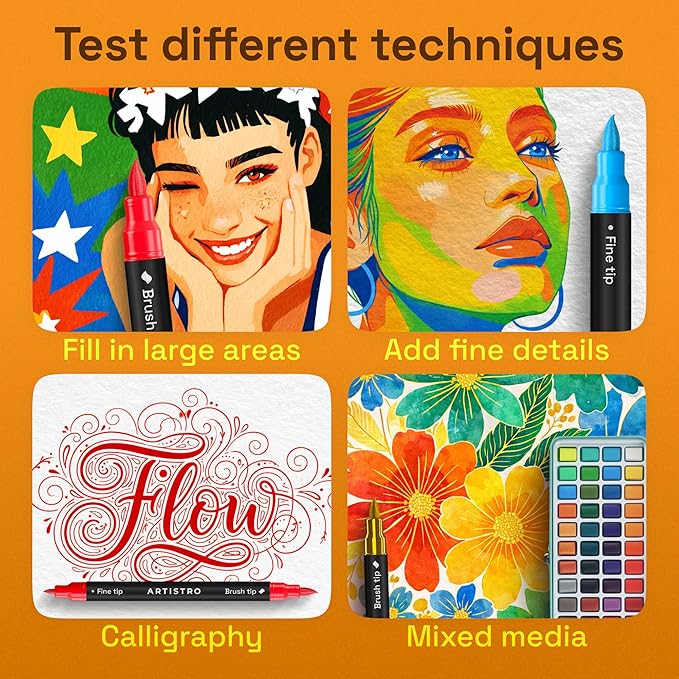 ARTISTRO 12 Acrylic Paint Markers - Paint Pens for Drawing, Brush + Fine Tips - For Fabric, Rock, Glass, Wood, DIY - Art & Craft Supplies for Adults, Teens, Kids - Teacher Appreciation Gift