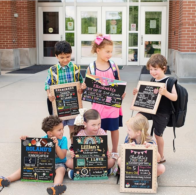 Bloom Owl First Day of School Chalkboard Sign - 11.5"x15" Reusable Back to School Photo Prop with Wooden Ruler Frame for Preschool, Kindergarten, and Beyond