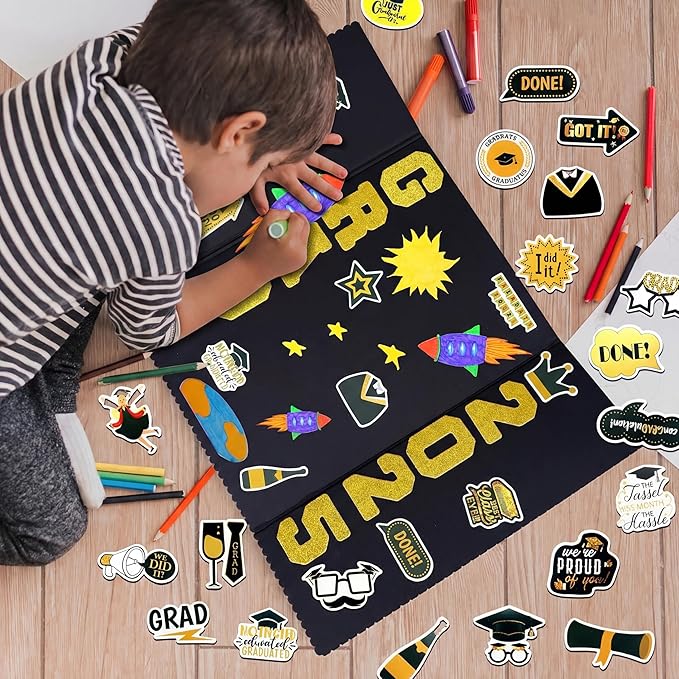 MiniInflat 4 Set 2026 Graduation Picture Trifold Poster Board Double-Sided Foldable Photo Display Board Graduation Decoration for Class of 2026 High School College DIY Craft(Gold,24 x 16 Inches)