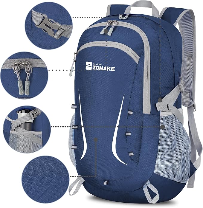 ZOMAKE Lightweight Packable Backpack 35L, Foldable Backpacks Water Resistant Collapsible Light Daypack for Hiking(Navy Blue) | Light Hiking Backpacks Water Resistant Collapsible Day Pack for Travel, Everyday Carry, Multi-Pocket Layout, Heavy Duty Nylon