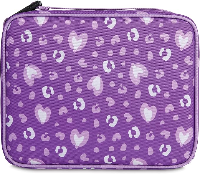 PackIt Freezable Classic Lunch Box, Leopard Hearts Purple, Built with EcoFreeze Technology, Collapsible, Reusable, Zip Closure With Front Pocket and Buckle Handle, Designed for Fresh Lunch On the Go
