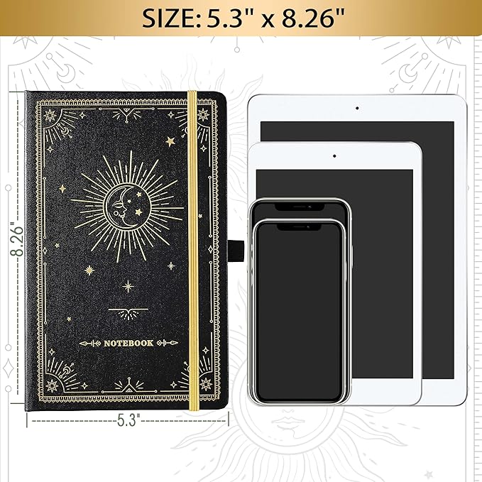 Artfan Ruled Notebook/Journal – Premium Thick Paper Classic Writing Notebook with Pocket + Page Dividers Gifts, Banded, Large, 128 Pages, Hard Cover, Lined (5.3" x 8.26") - Goddess Of the Moon