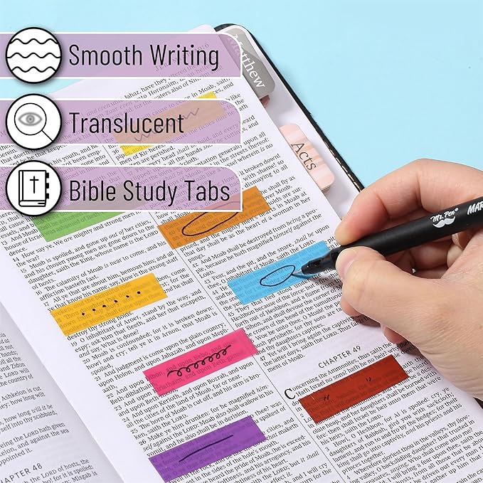 Mr. Pen- Colorful Sticky Tabs, 1600 pcs, Translucent Page Markers, Water-Resistant Book Tabs for Annotating, Bible Study, Planning, Indexing & Document Organization