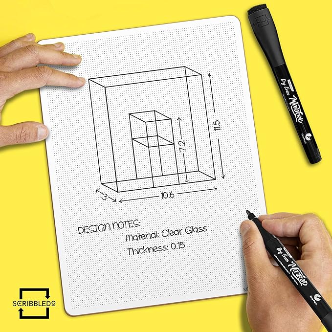 Scribbledo 12 Pack Magnetic Dry Erase Markers Black Fine Tip Whiteboard Markers with Eraser Cap Thin Low Odor Skinny White Board Markers for Adults Students Teachers Art Home School & Office