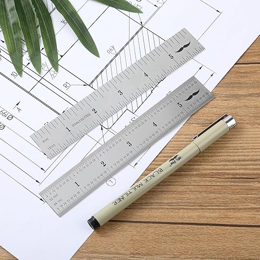 Mr. Pen- Machinist Ruler, 6 Inch, 2 Pack, Stainless Steel Imperial, Precision Measuring Tool, 1/8", 1/16", 1/32", 1/64" Graduation for Engineering, Carpentry, Drafting, Office, School