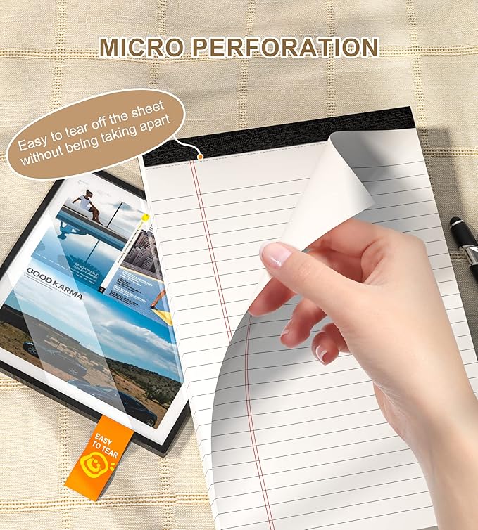 Note Pads 5x8 Small Legal Pads White Notepad, 6 Pack, Narrow Ruled Notepads, Micro Perforated Legal Writing Pads Memo Pad, 30 Sheet/ Note Pad, Notebook Paper Tablet for School, Lined Note Pad 5x8''