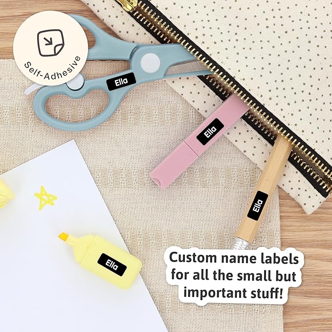 Mini Name Labels (175) - Custom Personalized Name Labels for Labeling Tiny Items, Washer and Dryer-Safe Waterproof Labels for Daycare, Preschool, and School - Black/White