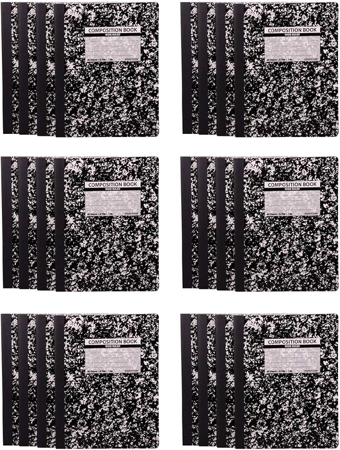 Mintra Office Composition Books (Black Marble Comp - Wide Ruled, 24 Units (6-4pks))
