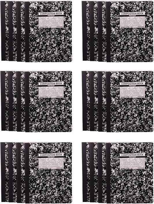 Mintra Office Composition Books (Black Marble Comp - Wide Ruled, 24 Units (6-4pks))