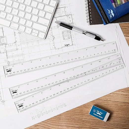 Mr. Pen- Plastic Rulers, 12 Inch, 3 Pack, Easy-to-Read Markings, Scratch-Resistant Design with Inches and Centimeters, Durable Transplant Rulers for Crafting Office & School, School Supplies
