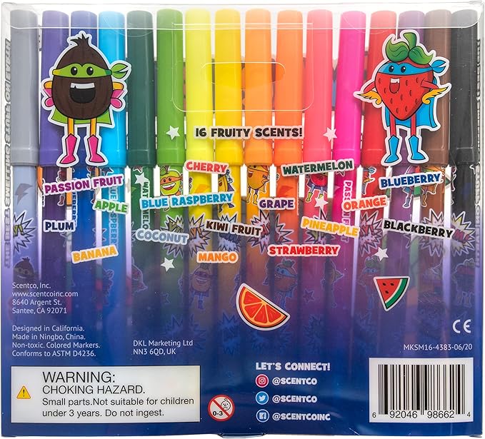 Smarkers (2 Pack) - Washable Scented Markers, Assorted Colors, Standard Point Felt Tip, 16 Count