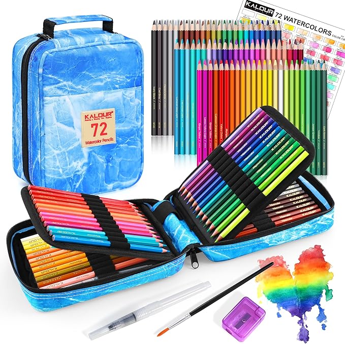 KALOUR PDAS Professional Watercolor Pencils, Set of 72, Studio Collection Artist Pencils, Pre-Sharpened Water Colored Pencils, Firm Texture, Watersoluble, Great Holiday Gifts for Adult or Teens