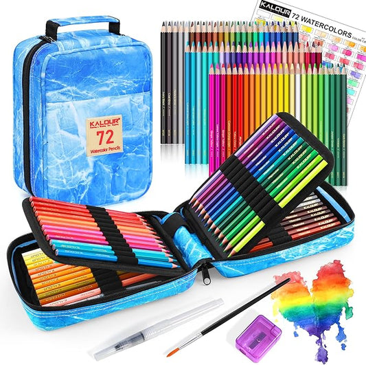 KALOUR PDAS Professional Watercolor Pencils, Set of 72, Studio Collection Artist Pencils, Pre-Sharpened Water Colored Pencils, Firm Texture, Watersoluble, Great Holiday Gifts for Adult or Teens