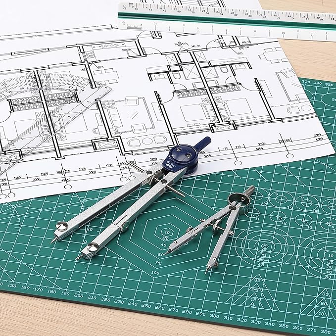 Mr. Pen- Professional Geometry Set, 7 pcs, Metal Compasses with Center Wheel & Extension Leg, Precision Drafting Kit with Storage Box for Geometry, Technical Drawing, Engineering & Architecture