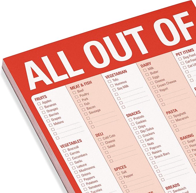 Knock Knock All Out Of Grocery List Note Pad, 6 x 9-inches (Red)