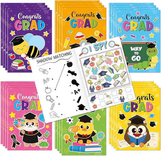 JAPBOR Kindergarten Graduation Coloring Books - 24PCS Mini Color Activity Book Bulk for Kids Preschool Graduate Activities Party Favor, Congrats Grad Small DIY Colour Pages for Classroom Game Gifts