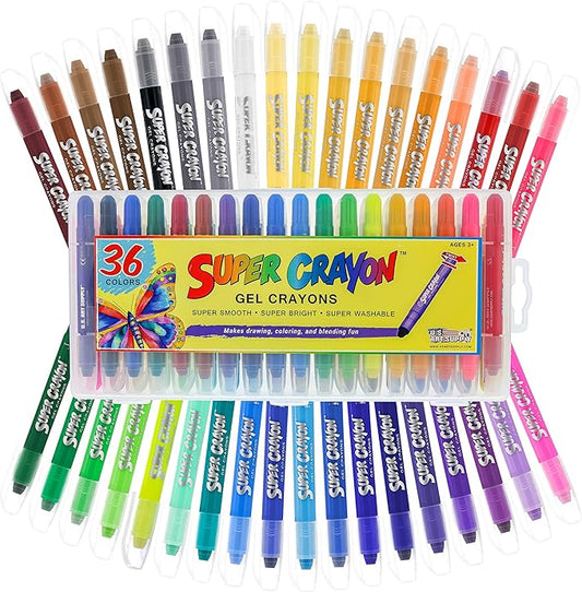 U.S. Art Supply Jumbo Twistable Crayons Set of 36 Colors - Silky Gel Twistable Washable Crayons for Coloring Books, Arts & Crafts, Non Toxic Twist Up Easy Glide - Bright, Bendable, Blendable