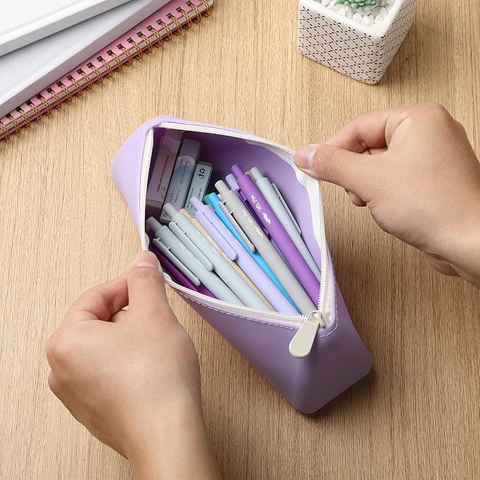 Mr. Pen- Silicone Pencil Case Pouch, Pastel Lavender, Aesthetic Triangular Design, Multipurpose, Aesthetic Pencil Case Small, Silicone Makeup Bag
