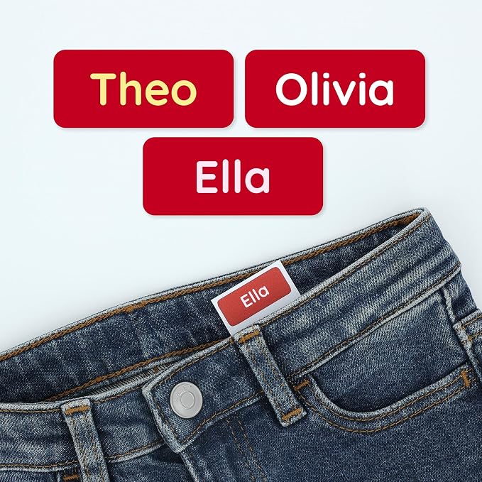 TeddyLabels - Clothing Labels for Nursing Home (180) – Self-Adhesive Name Tags for Clothes and Personal Items. Personalized Labels for Daycare, Nursing Homes, and Laundry Use - Red