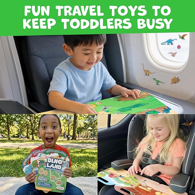 Reusable Sticker Books for Toddlers 1-3, Stickers for Toddlers 2-4 Years - Stickers for Kids Airplane Toys for Toddler 1-3, Toddler Travel Toys - Reusable Sticker Book Birthday Gifts for Boys Girls