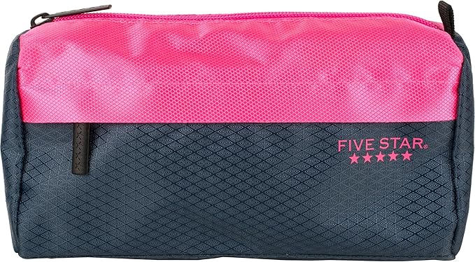 Five Star Pencil Pouch, Pen Case, 9-Pocket Zipper Pouch, Storage Organizer for School Supplies Earbuds Chargers Cables Makeup, Navy/Pink (505600B-ECM)