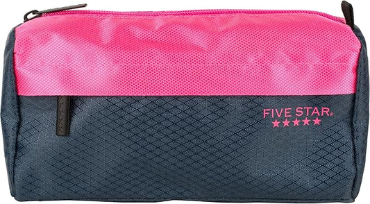 Five Star Pencil Pouch, Pen Case, 9-Pocket Zipper Pouch, Storage Organizer for School Supplies Earbuds Chargers Cables Makeup, Navy/Pink (505600B-ECM)